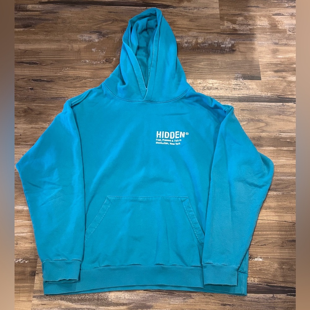 Hidden NY Teal Hoodie Size Large Lightly Worn